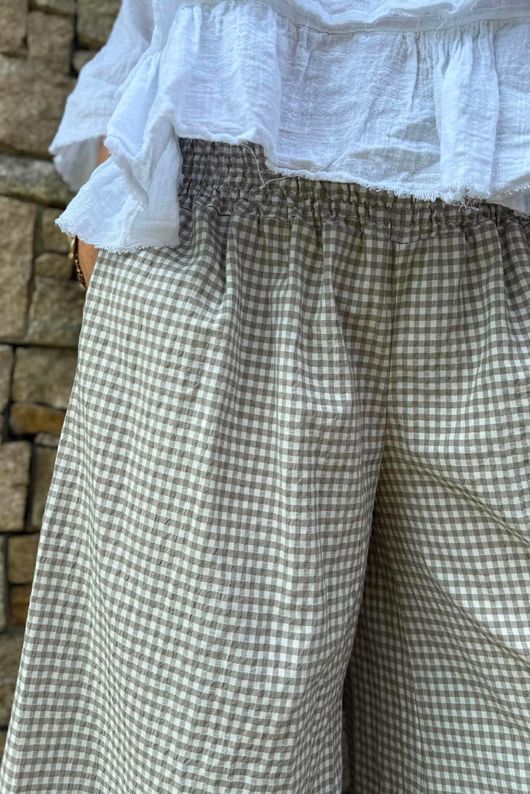 Arbi Gingham Palazzo Pant Mocha